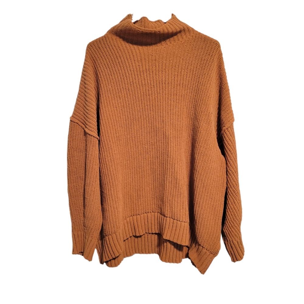 Aerie Tan Brown Ribbed Oversized Mock Neck Sweater Size Medium